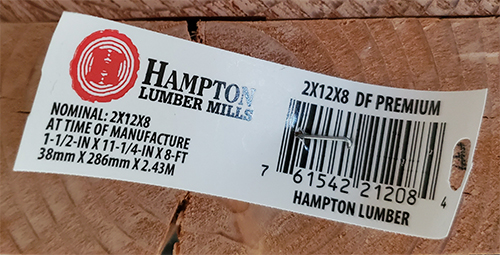 Lumber tag.  Here you can see the dimensions of the piece of lumber selected to be used for shelf making.
